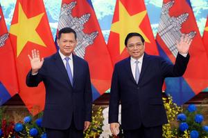 Thủ tướng Phạm Minh Chính chủ trì lễ đón và hội đàm với Thủ tướng Vương quốc Campuchia Hun Manet