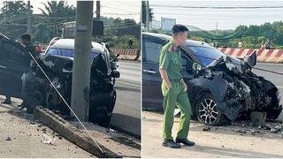 Xe 7 chỗ tông gãy trụ điện, 2 vợ chồng thương vong