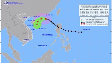 Bão số 8 gây gió giật cấp 11 trên vùng biển bắc Biển Đông