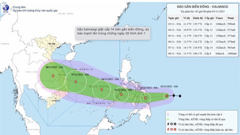 Bão Kalmaegi giật cấp 14 tiến gần Biển Đông