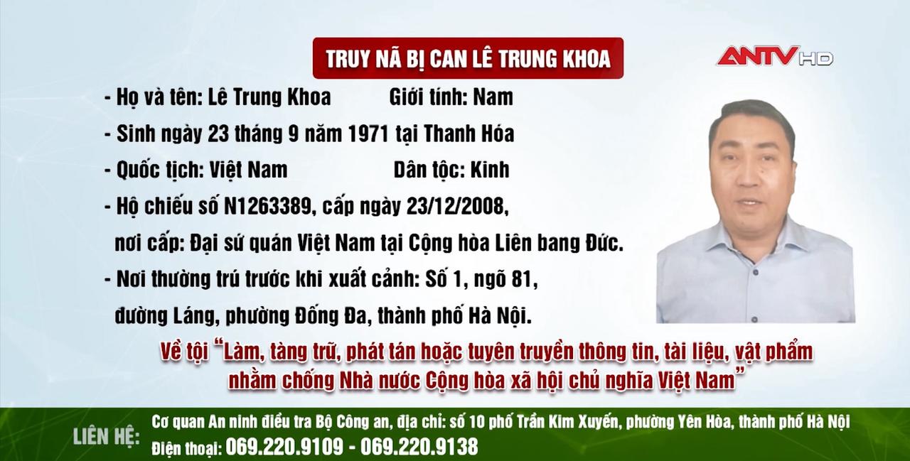 Lệnh truy nã bị can Lê Trung Khoa 