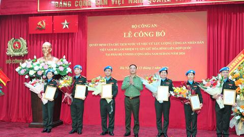 6 sĩ quan Công an nhân dân lên đường thực hiện nhiệm vụ gìn giữ hòa bình Liên hợp quốc