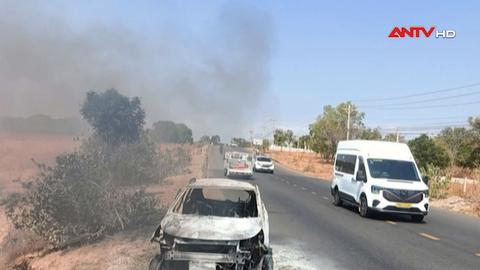 Ô tô bốc cháy khi đang lưu thông, tài xế bị thương