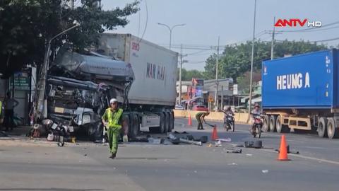 Container tông liên hoàn 4 xe máy trên QL13, Đồng Nai