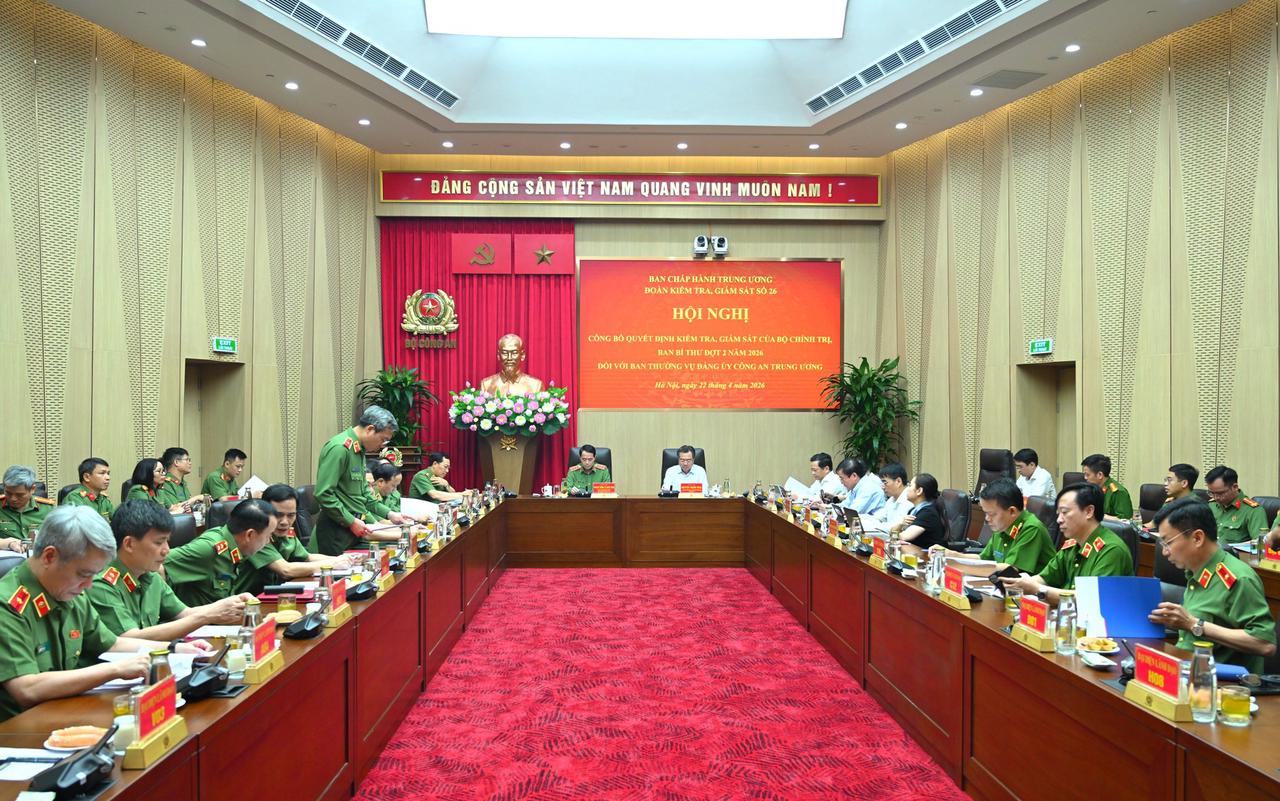 Công bố Quyết định kiểm tra, giám sát của Bộ Chính trị, Ban Bí thư đợt 2 năm 2026 đối với Ban Thường vụ Đảng ủy Công an TƯ