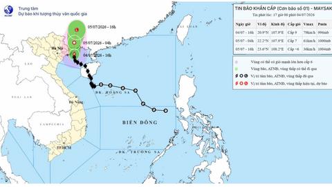 Bão số 1 giật cấp 11, đã đi vào khu vực vùng biển tỉnh Quảng Ninh