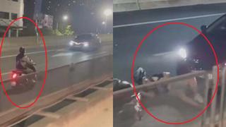Xe máy đi ngược chiều ở Vành đai 3 trên cao gây va chạm ô tô